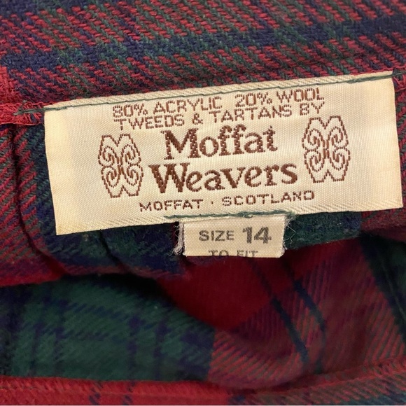Vintage Moffat Weavers Scotland Plaid Tartan Kilt Skirt UK 14 Wrap Buckle Wool - Picture 9 of 13